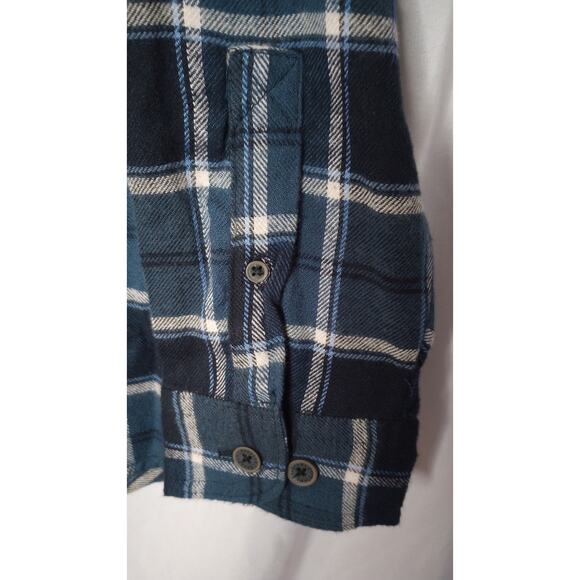 Stanley Blue & White Plaid Flannel Button Front Long Sleeve Shirt - Picture 4 of 12